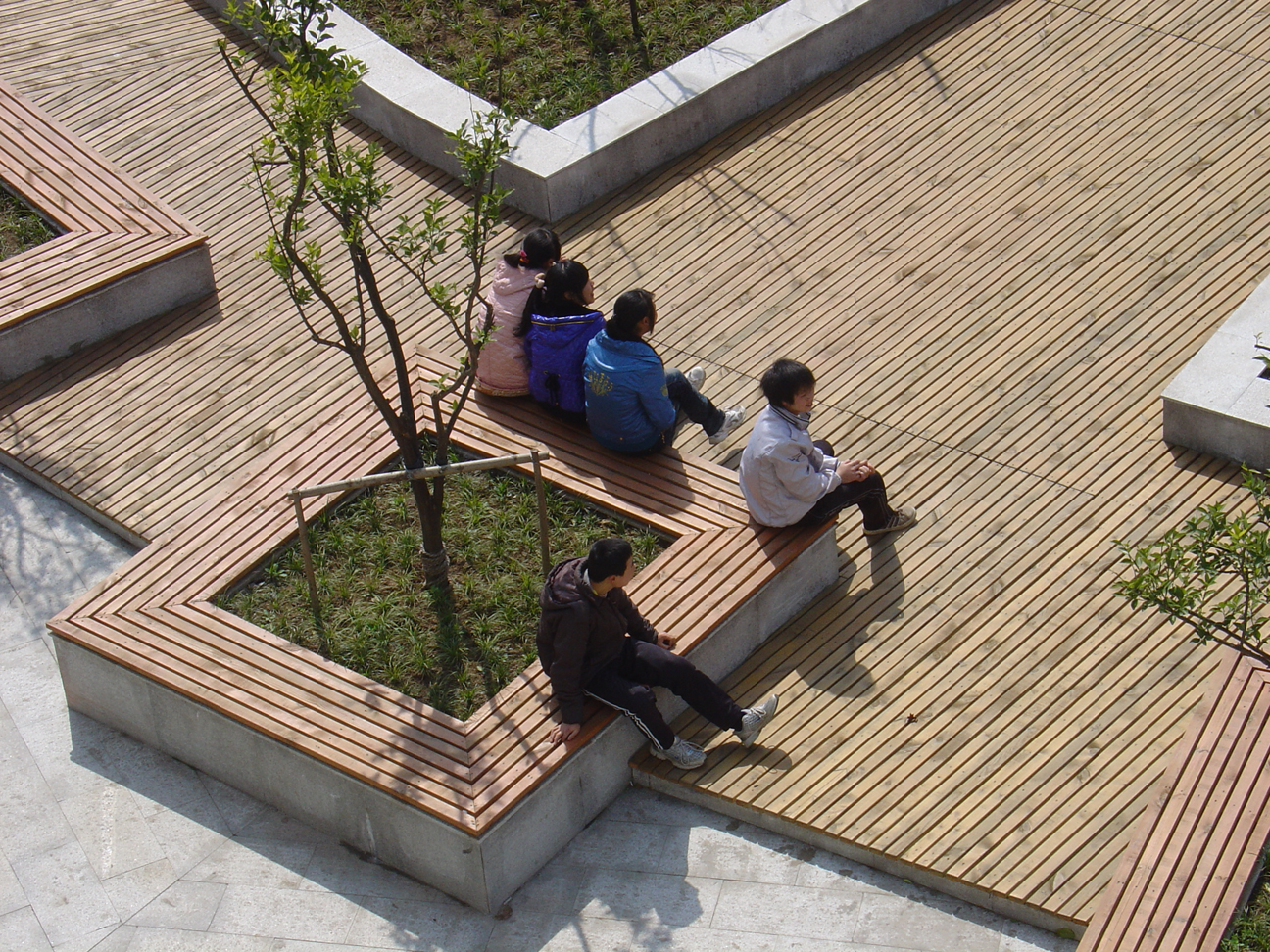 Students resting in the sun