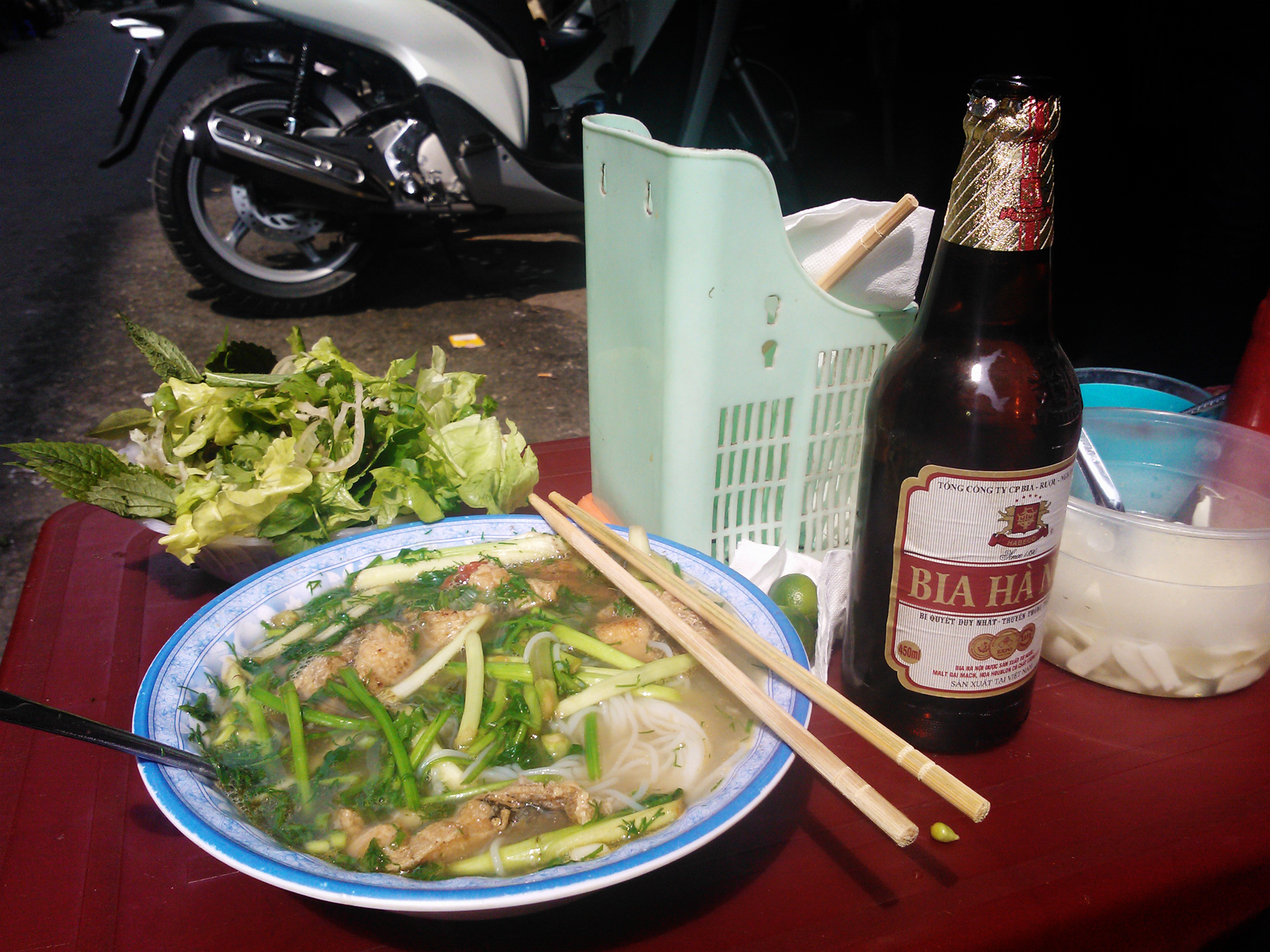 Ha Noi - A typical soup with noodles and beef, tastes amazing! Especially with a cold beer.