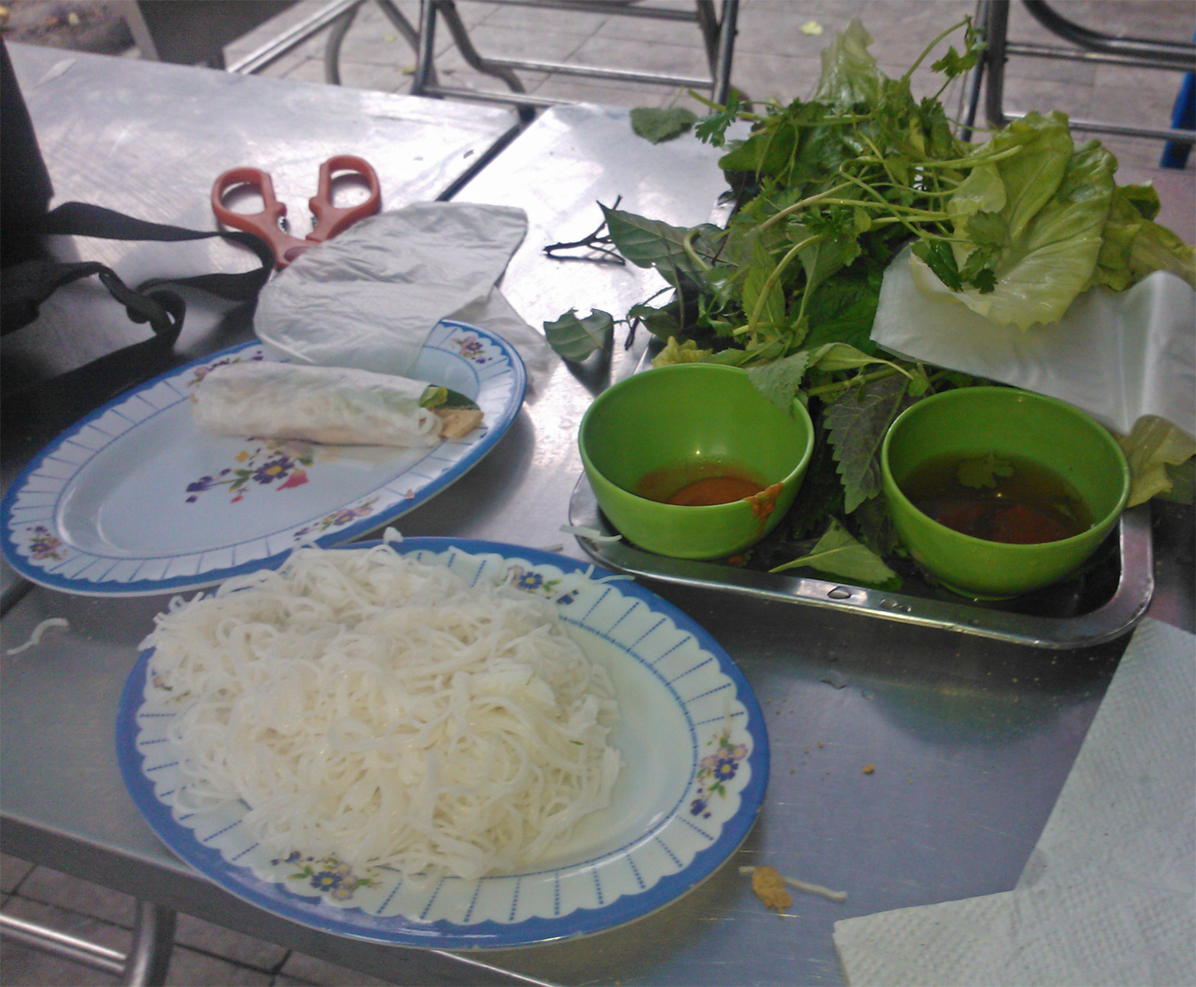 Ha Noi - Spring Rolls, you make them by your own with rice paper. Served cold.