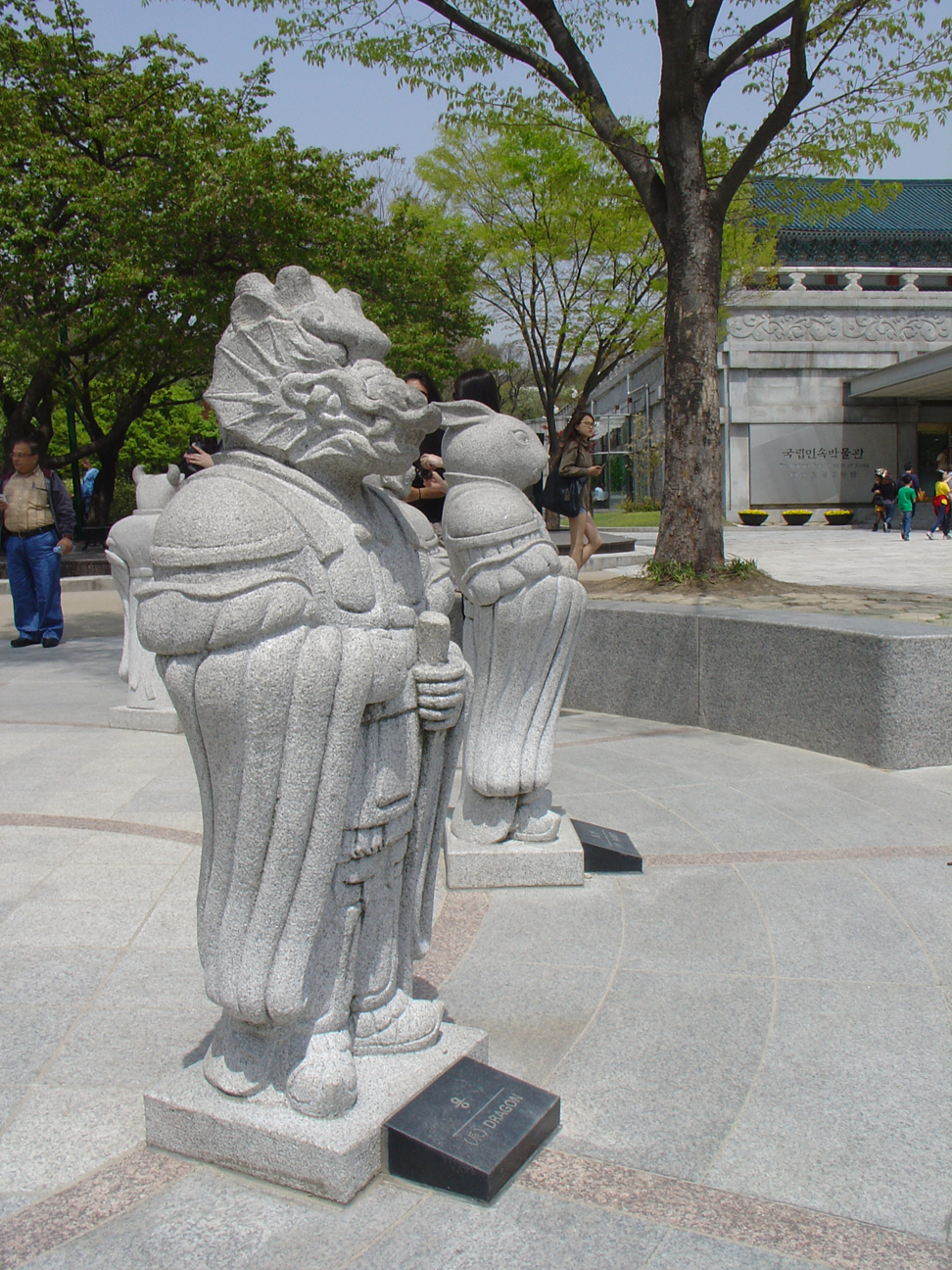 Chinese Zodiac statues, in this picture the dragon and the rabbit.