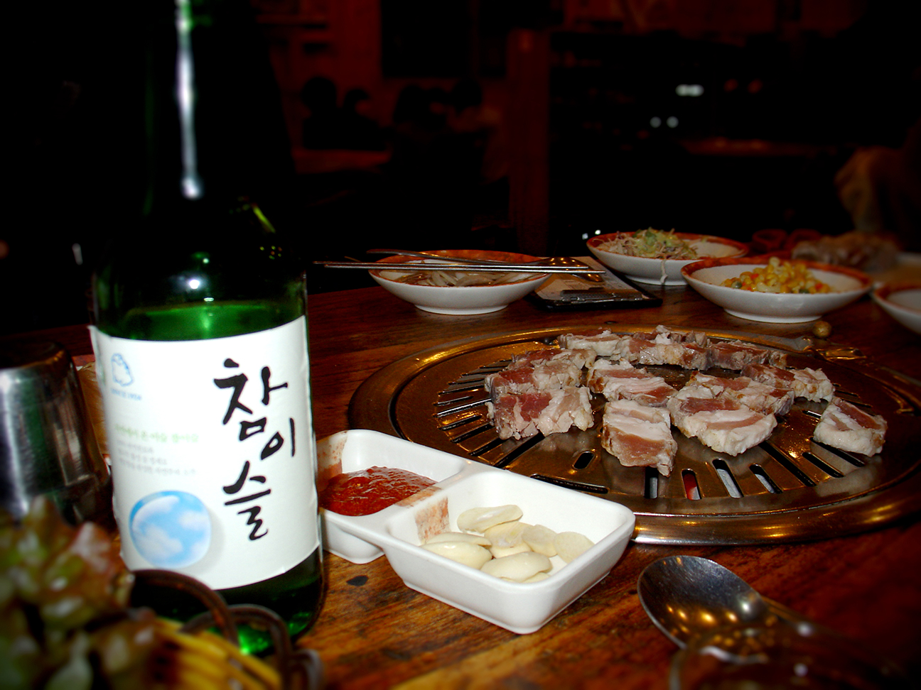 Soju (소주) and Samgyeopsal (삼겹살)