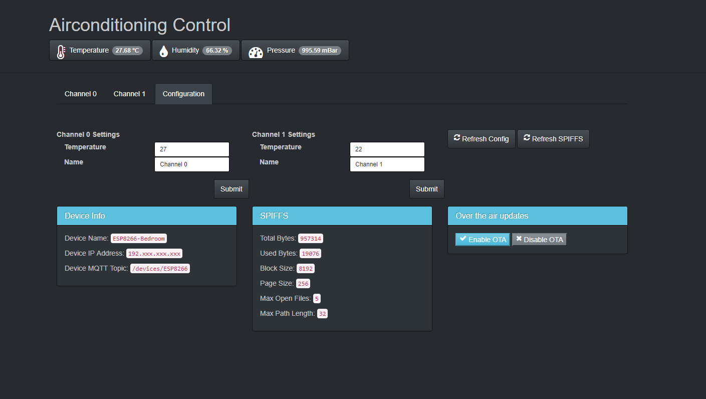 Webinterface - Settings Panel